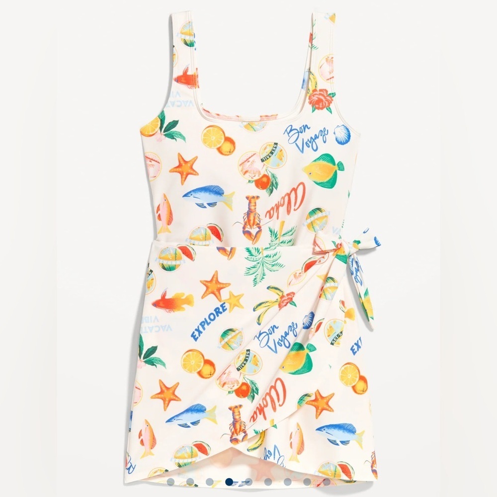 NWT Old Navy Side Tie Wrap-Front Go Fish Swim dress Size XL - Picture 3 of 7